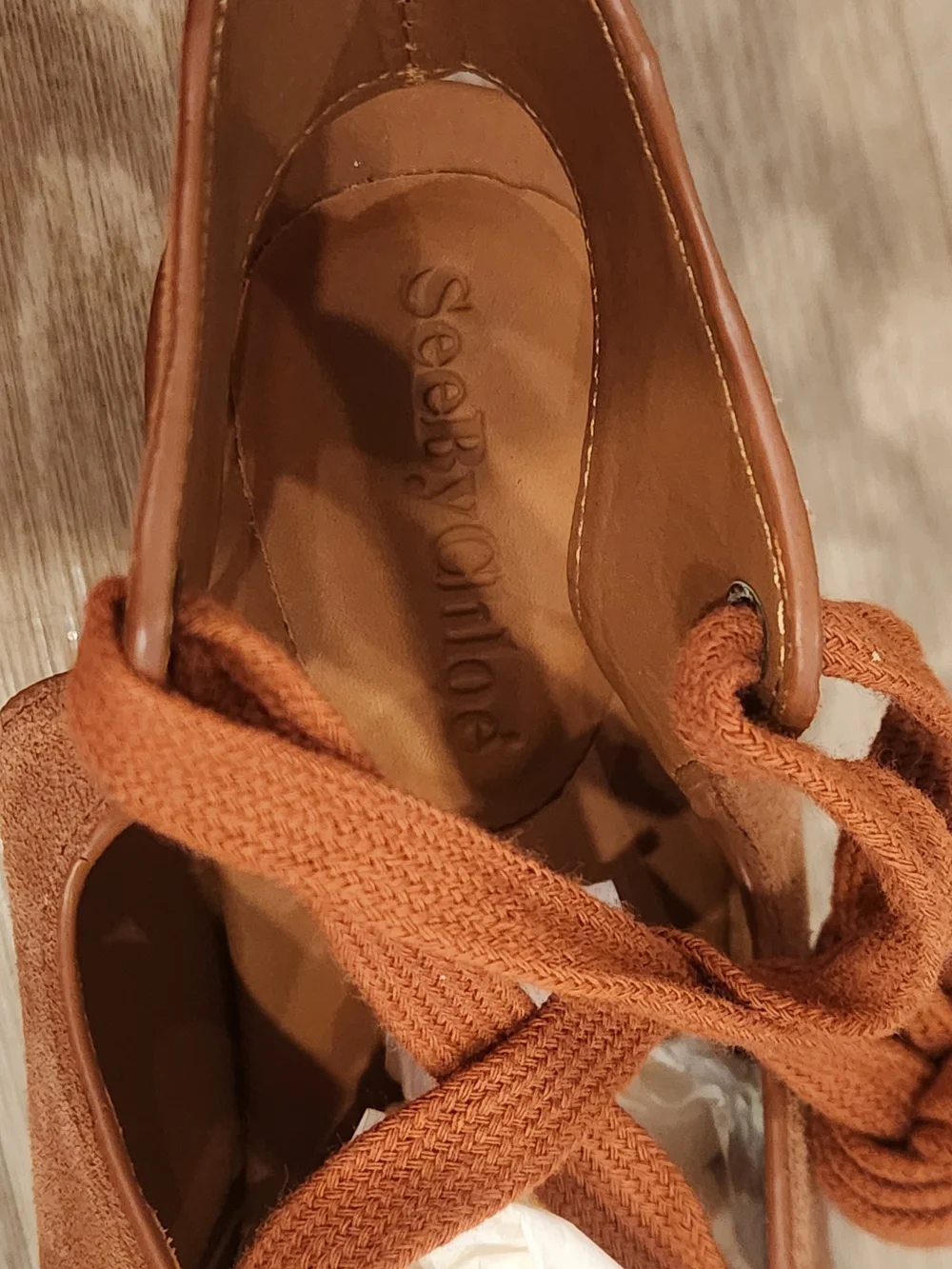 NEW See By Chloe Liana Suede Gladiator Ankle Wrap Platform Wedge Sandals Size 8